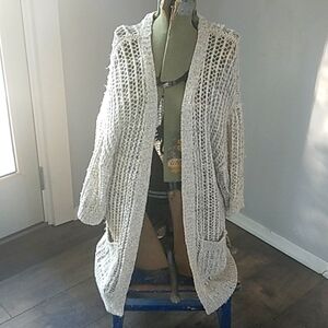 ANTHROPOLOGIE FREE PEOPLE BOHO HAND CROCHET OPEN CARDIGAN WITH POCKETS WOMAN SP